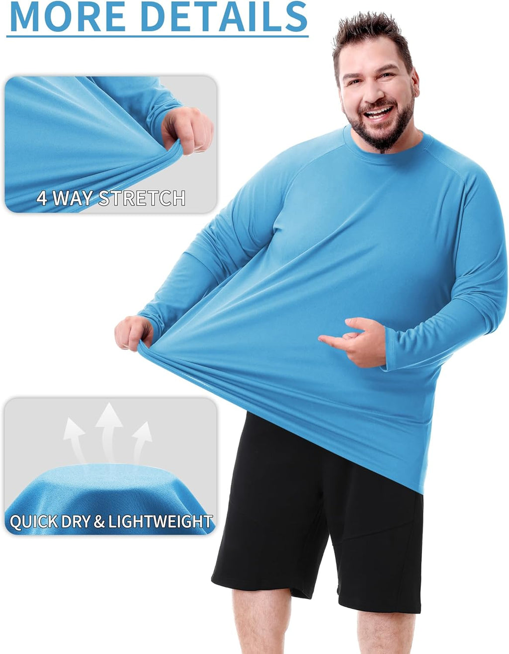 Skiennix Men's Big & Tall Long Sleeve Swim Shirt - UPF 50+ Sun Protection, Quick Dry (2XL-8XL)
