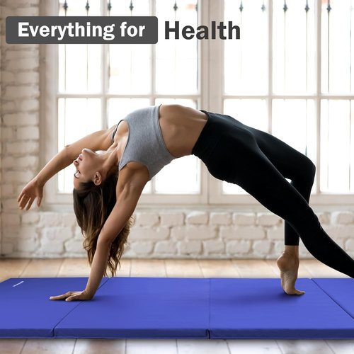 Fitvids Folding Gymnastics Mat - High-Density Portable Exercise Mat with Carrying Handles | 4'x8'x2" for Yoga, Pilates, MMA & Home Workouts