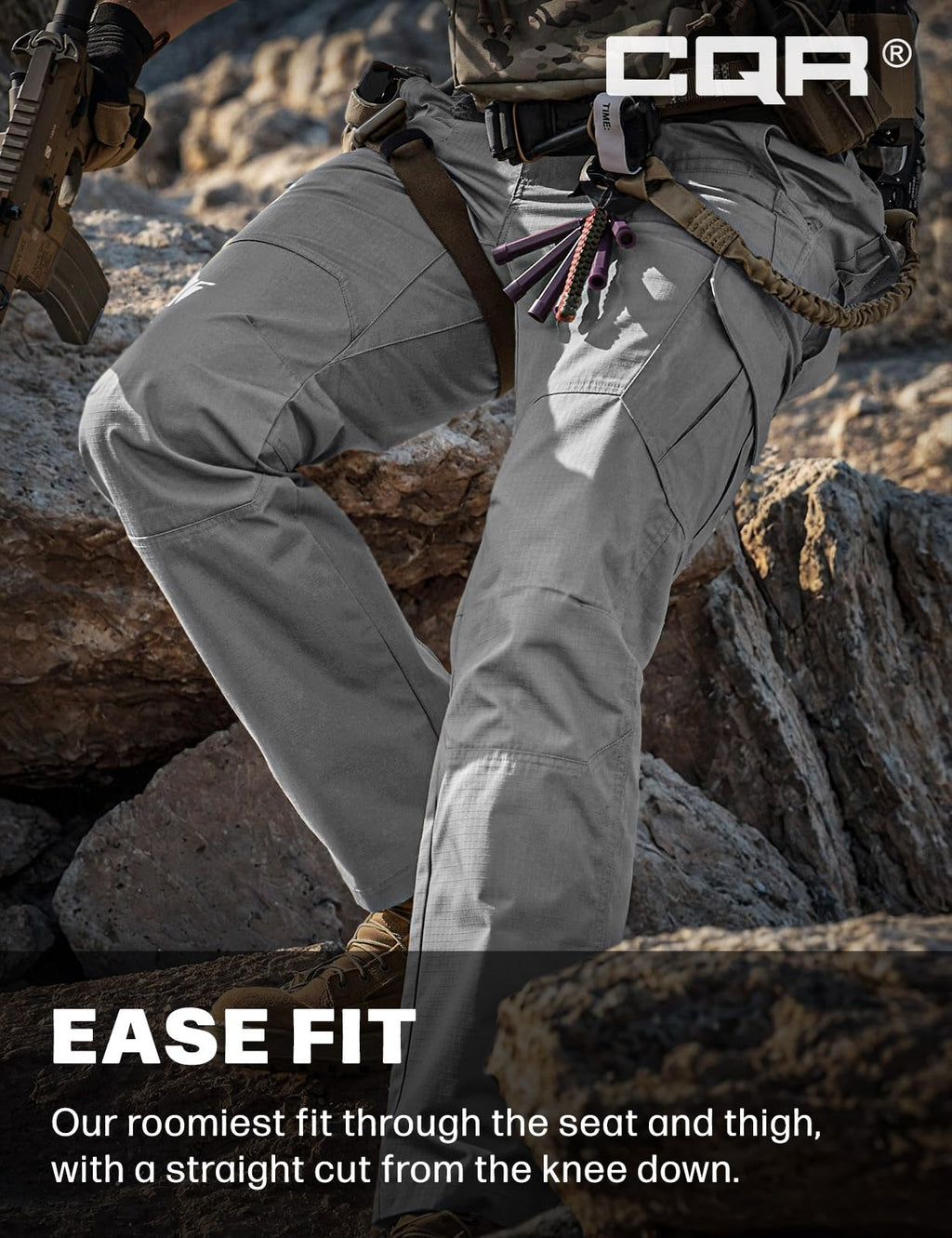 CQR Men's Tactical Pants, Water Resistant Ripstop Cargo Pants, Lightweight EDC Work Hiking Pants, Outdoor Apparel, Raider Stone, 44W x 32L