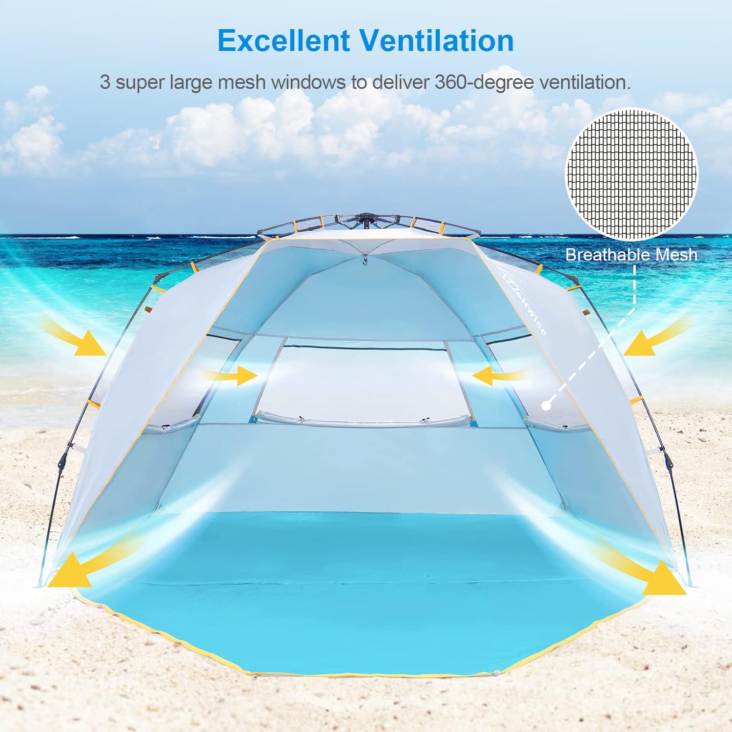 WolfWise Beach Tent for 4-5 People - UPF 50+ Sun Protection, Portable & Windproof, Large Blue Canopy
