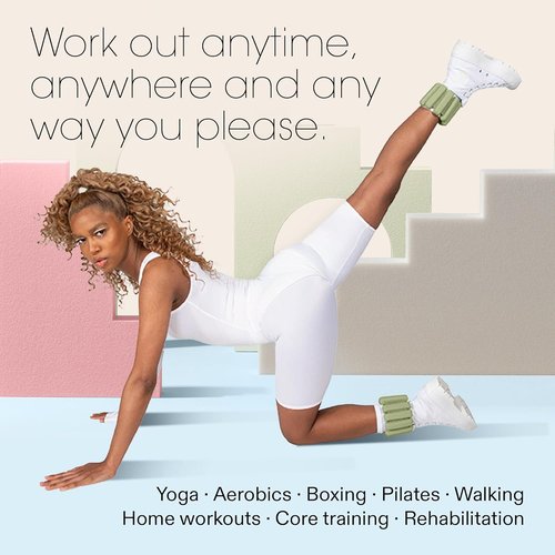 Bala Bangles Adjustable Wrist & Ankle Weights - 1 lb Silicone Set in Sage for Gym, Yoga & Strength Training