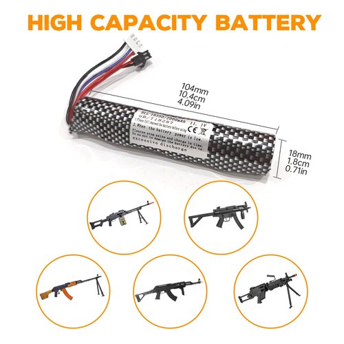 Fytoo 2PCS 3S 11.1V 2000mAh Li-ion Battery SM-2P Plug Connector with USB Charging Cable for Airsoft Gel Water Ball Blaster Airsoft Gel Ball Blaster Replacement Batteries