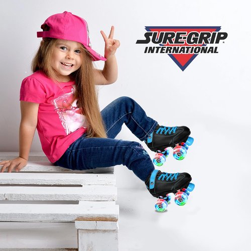 Sure-Grip Sugar & Spice Kids Roller Skates - Durable Vinyl Boot with Comfortable Padding - Features Indoor/Outdoor Light-Up Wheels - Lightweight Nylon Plate & Trucks - Available in Junior Sizes Only