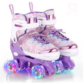 TOMSHOO Kids Roller Skates for Girls Toddlers Youth 4 Sizes Adjustable Quad Skates with Light up Wheels Children Skates for Indoor Outdoor (Heart Purple, Large)
