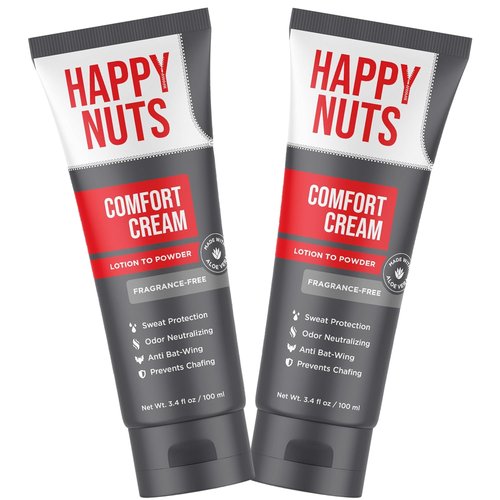 HAPPY NUTS Comfort Cream Deodorant - Anti-Chafing Sweat Defense & Odor Control | Aluminum-Free, 3.4 Fl Oz (3 Pack)