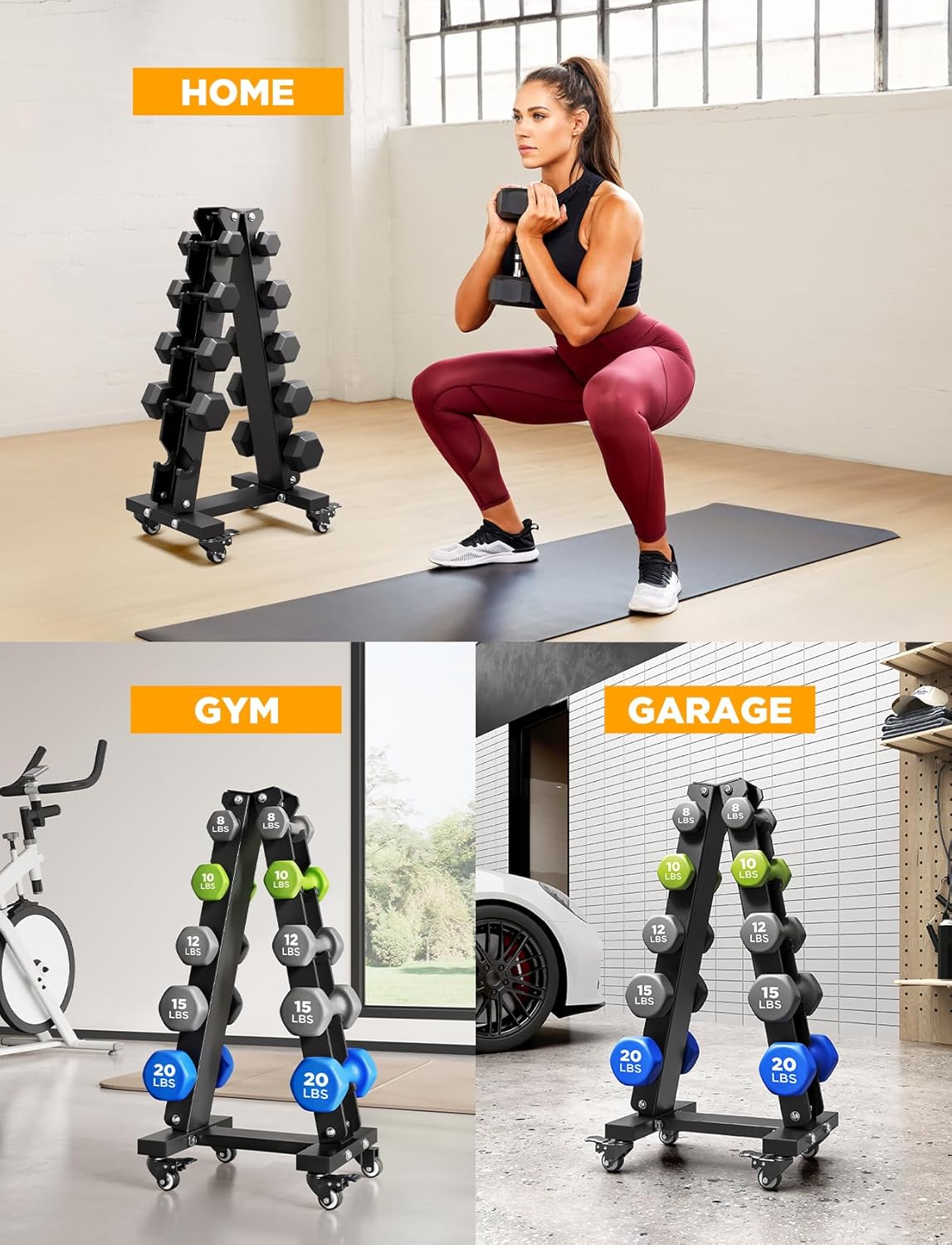 YOLEO Dumbbell Rack - Heavy Duty 3 & 5 Tier Weight Storage Organizer | Space-Saving Design for Home Gym - 1100LBS Capacity