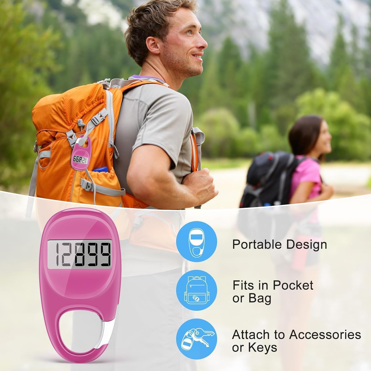 Skiennix Pedometer - Accurate Step Tracker with Carabiner | 3D Walking Counter for Men & Seniors