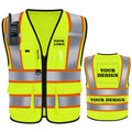 Custom Safety Vest with Logo, High Visibility Reflective Vest with Pockets and Zipper for Men Women, Personalized Construction Safety Vest Work,Warehouse,Surveyor, Crossing Guard,Road,Runner（Green）