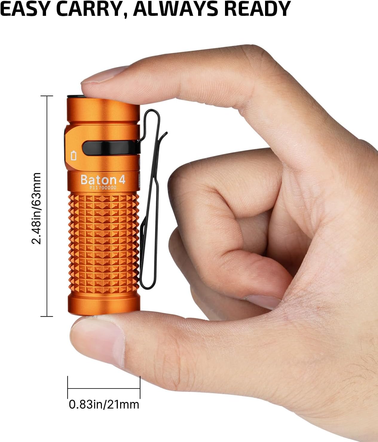 OLIGHT Baton4 Rechargeable EDC Flashlight - 1300 Lumens, IPX8 Waterproof, Multiple Modes | Compact Orange Design for Home & Camping