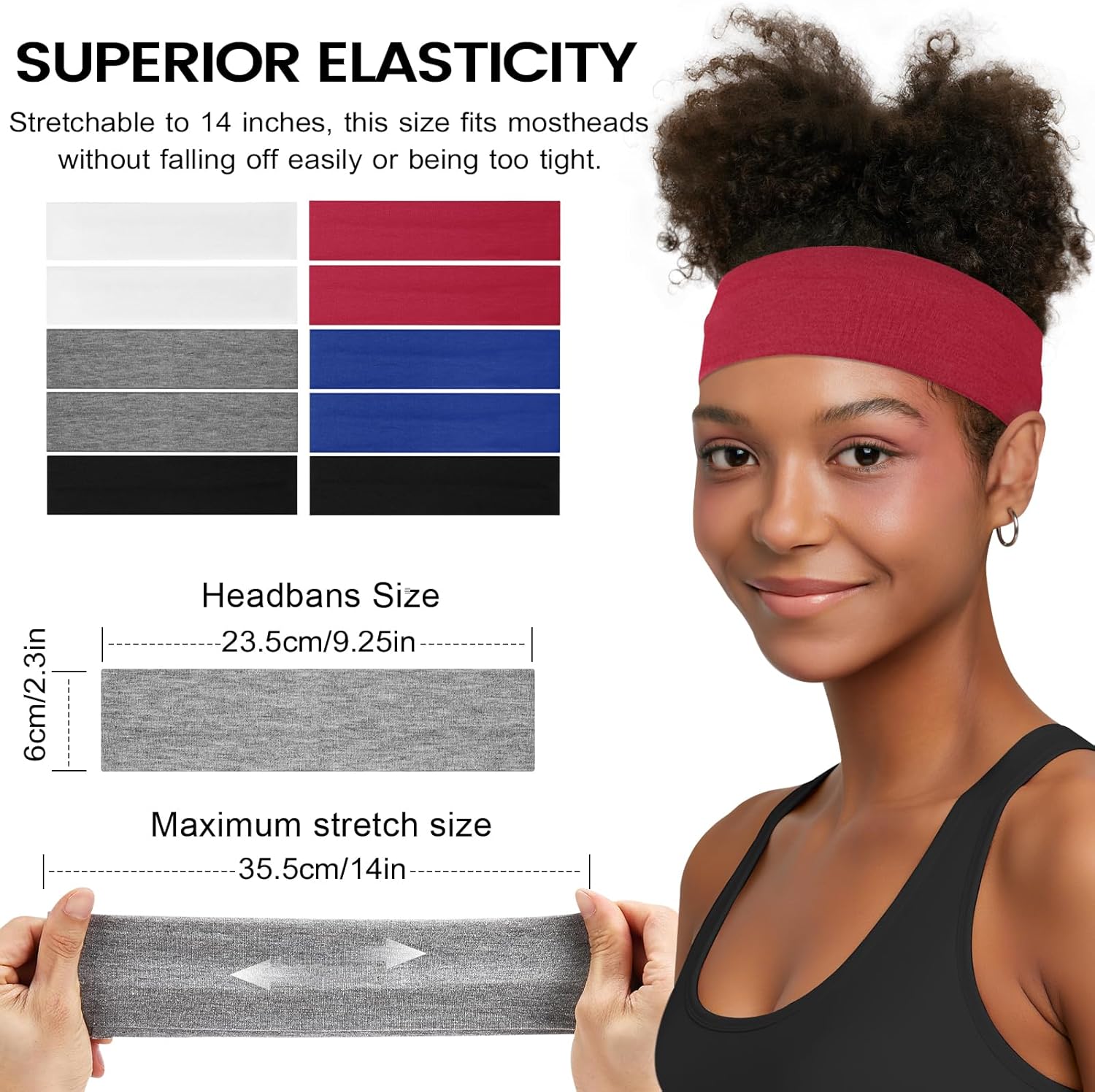 Skiennix 10 PCS Headbands - Non-Slip Cotton for Sports & Outdoor Activities | Perfect for Running, Yoga, Gym