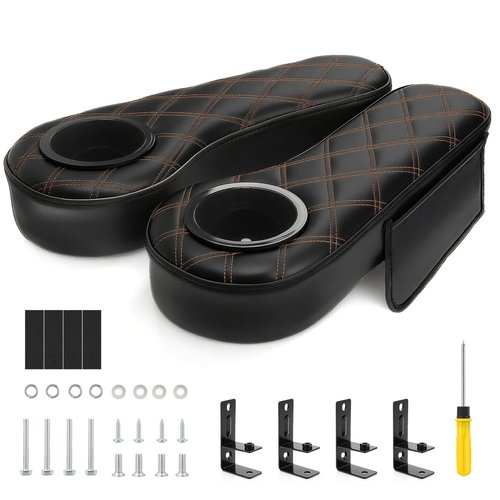 CartClan Univeisal Golf Cart Armrest with Cup Holder, No Drilling Golf Cart Armrest Suitable for Club Car EZGO Yamaha Golf Carts, Only Fits 1 in Square Tube-Black