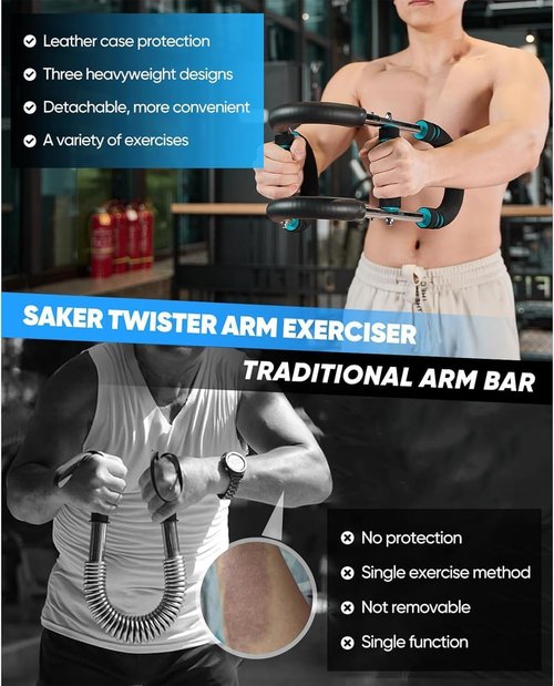 Twister Arm Trainer, 40-100lb Adjustable Chest Workout Equipment, Arm Trainer, Twister Arm Trainer, Portable Power Twister Bar, Detachable Design Fitness Anywhere (Blue)