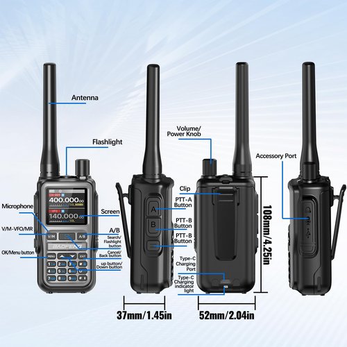 Baofeng Radio UV-5R Mini Ham Radio Long Range Two Way Radio NOAA Weather Radio Rechargeable Walkie Talkies Dual PTT APP Programming Copy Frequency 999CH with USB-C Charging Survival Radio