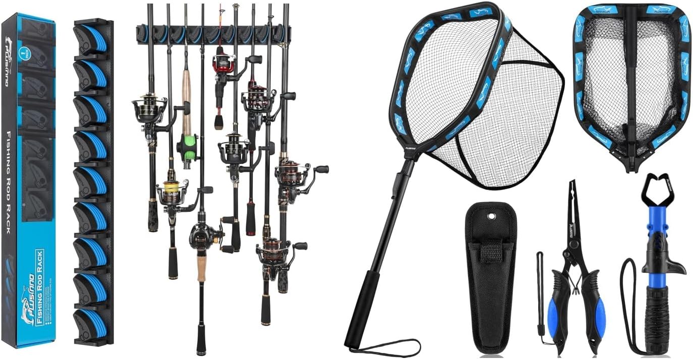 PLUSINNO Vertical Fishing Rod Holder - Wall Mounted Rack for Organized Fishing Gear | Black Finish