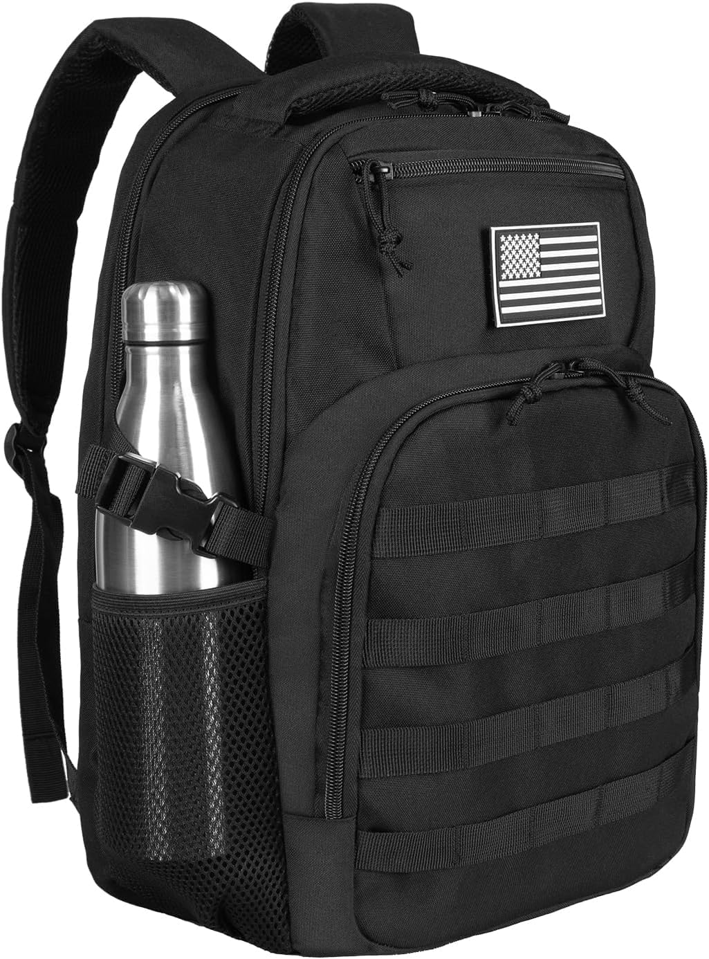 Skiennix 30L Military Tactical Backpack - Compact Molle Assault Bag for Hiking & Camping - Black with Water Pouches