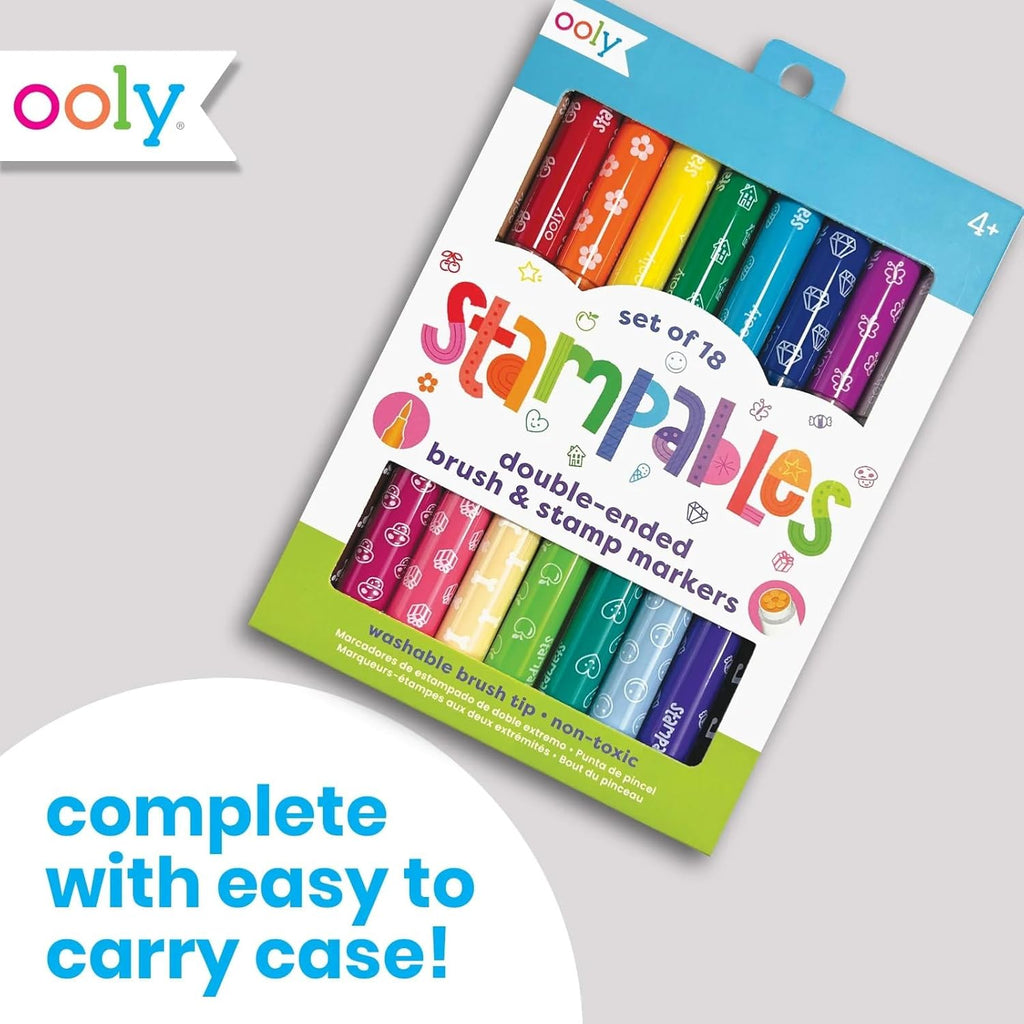 Ooly 18 Double-Sided Stamping Markers - Versatile Brush Tip & Stamp for Creative School Supplies