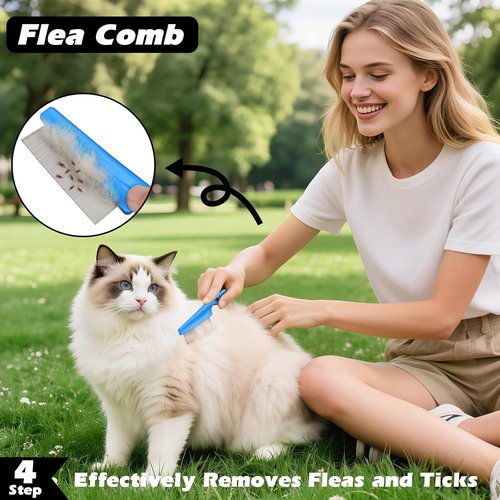 Augwind 7-in-1 Pet Grooming Kit - Premium Dog & Cat Comb, Deshedding Brush, Nail Clipper & Bath Brush - Blue