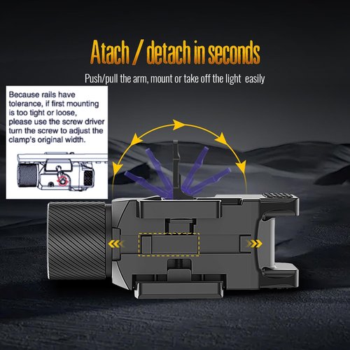 DEFENTAC Pistol Light Laser Combo - 1800lm Rechargeable Tactical Flashlight with Quick Release & Strobe