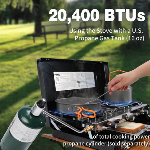 CampingFlame 3-Burner Propane Camping Stove - Portable Stove with Adjustable Burners, Wind Guards, Toast Tray, 20,400 BTUs for Camping, Tailgating, BBQ, Picnics