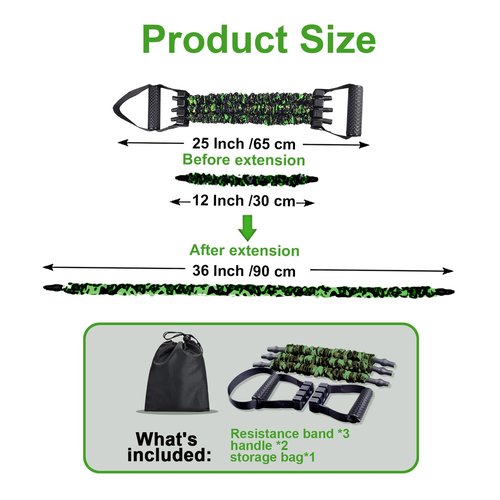 Natural Latex 3-Hole Resistance Stretcher Chest Expander - Adjustable 35/70/105 LBS Strength Bands for Men,Portable Gym Equipment with Handles for Full-Body Training-Green