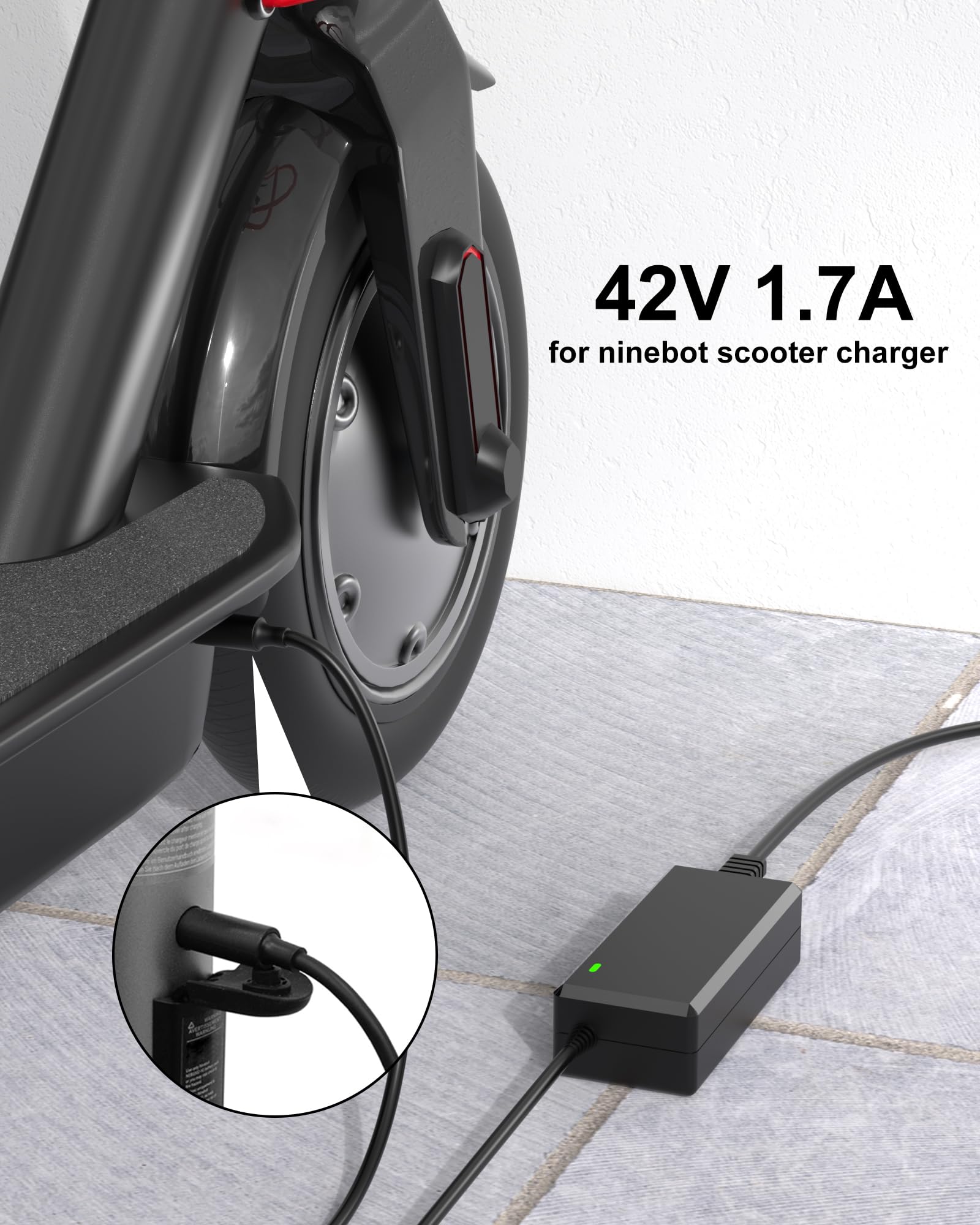 VHBW 42V Scooter Charger Compatible with Ninebot G30LP ES2 ES4 ES1L F20 F30 F40 E22 E25 M365 Pro/Pro2 Lime-S Electric Scooter with 36V Battery Compatible with Ninebot Electric Scooter Charger