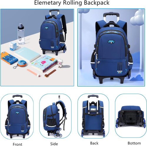 Mfikaryi Rolling Backpack - Solid Color Camo Print | Kids Wheeled School Book Bag for Boys