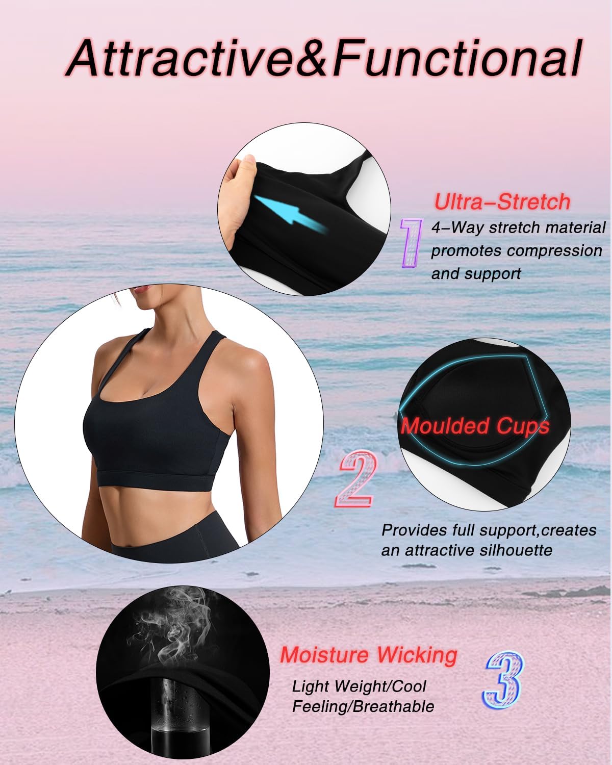 RUNNING GIRL High Support Sports Bra - Molded Cup Racerback Design for Women, Perfect for Workouts