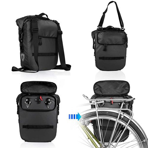 Rhinowalk Bike Pannier Bag Waterproof Rack Bicycle Bag 18L Bike Bag Shoulder Bag Laptop Pannier Backpack Professional Cycling Accessories-Black
