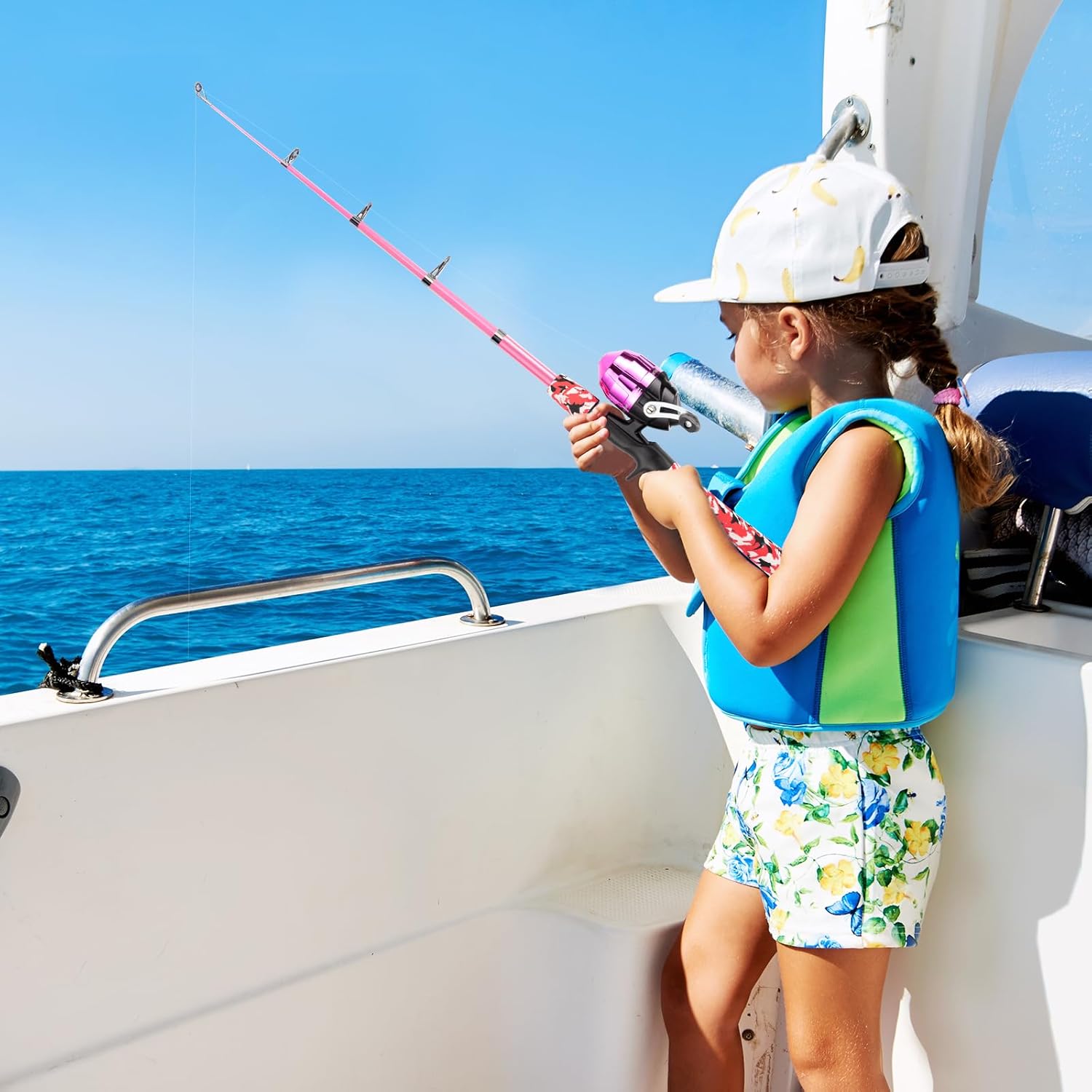 Skiennix Kids Fishing Pole - Portable Telescopic Rod & Reel Combo Kit with Tackle Box & Net for Boys and Girls