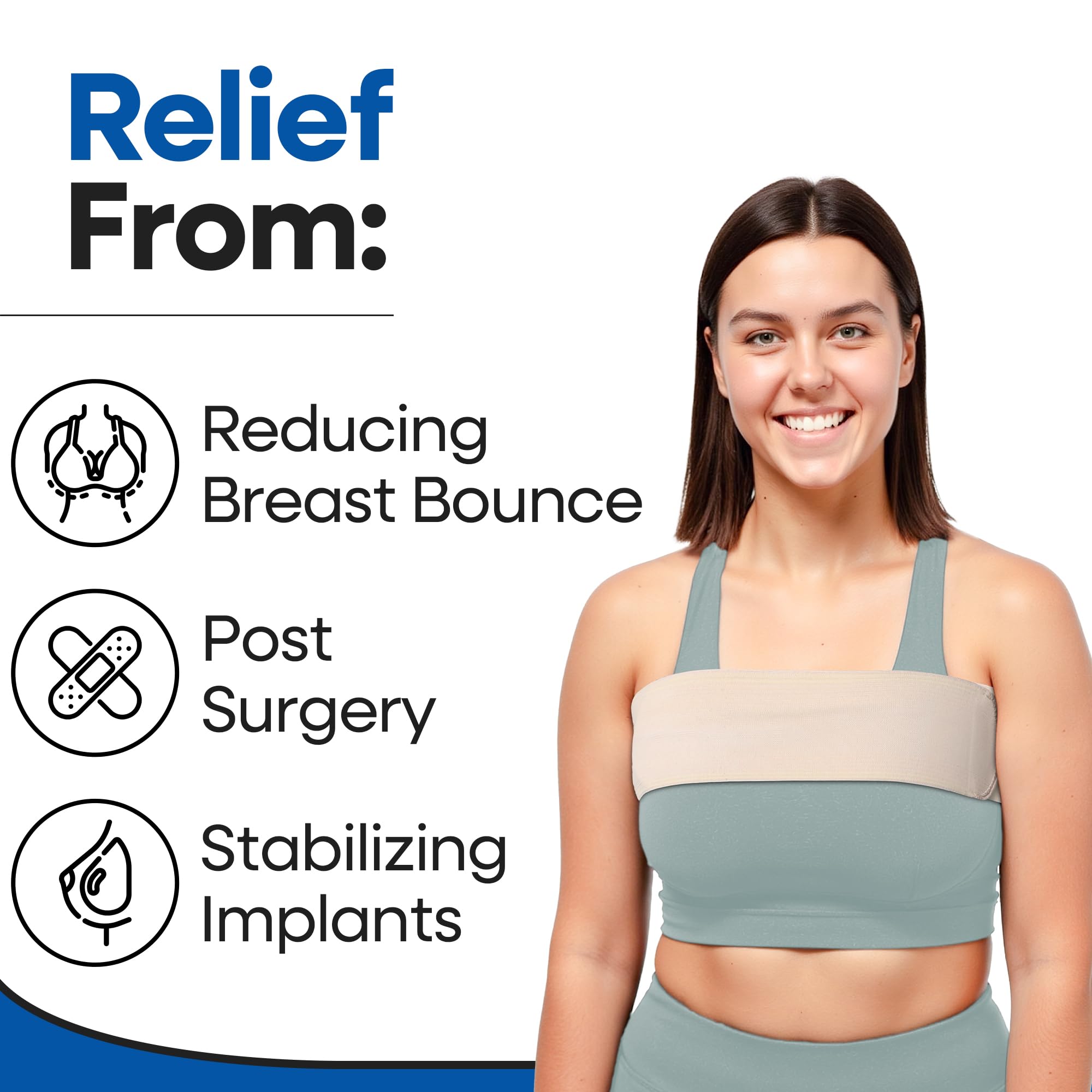 Post Op Breast Augmentation Band | Breast Implant Chest Brace For Women | Compression Wrap Post Surgery Bra Belt | No Bounce Stabilizer Strap | Sport Bra Alternative For Running Working Out One Size