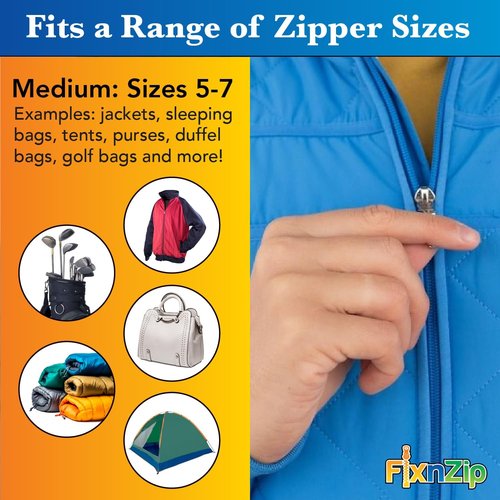 FixNZip Medium Black Nickel Zipper Repair Kit - Universal No-Sew Slider Replacement for Jackets, Tents & More | Instant Reusable Tool | Sizes 5-7