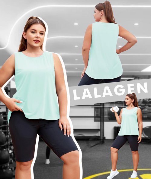 LALAGEN Womens Plus Size Workout Tank Tops Loose Fit Sleeveless Athetic Running Exercise Shirts Light Green 3XL