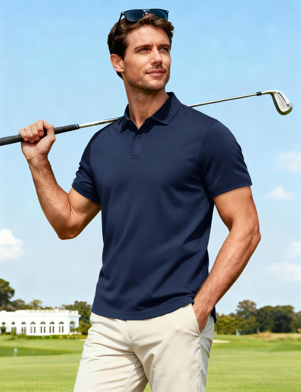 MAGCOMSEN Men's Polo Shirts Short Sleeve Collared Performance Dry Fit Breathable Golf Athletic Casual Navy Blue, XL