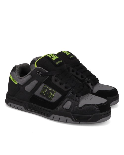 DC Men's Stag Skate Shoe, Black/Grey/Lime, 7