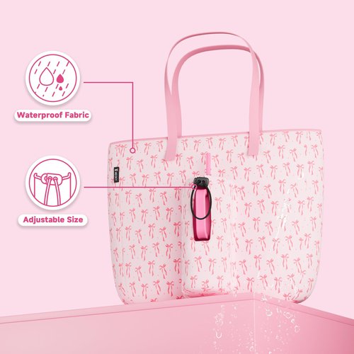 Meoky 15 L Cute Tote Bag: Pink Tote Bag with Straw Storage for 40 oz Tumbler with Handle and Straw - Water Bottle Carrier Holder For Work Yoga - Girls Sister, Bow