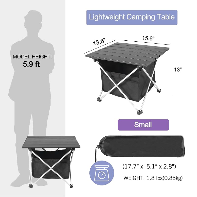 Grope Ultralight Aluminum Camping Table with Storage Bag – Black, Small, Includes Carry Bag and Set (Variation of THIS listing: Black+Camping Table Set – Leg & Top & Storage Bag+Small)