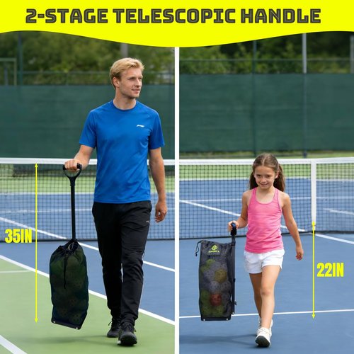 G-SQAURED Lightweight Tennis Ball Hopper – Holds 50+ Tennis Balls or 40+ Pickleballs | Durable Steel Frame | Portable Adjustable Ball Picker for Hard Court, Clay, Grass (Black)