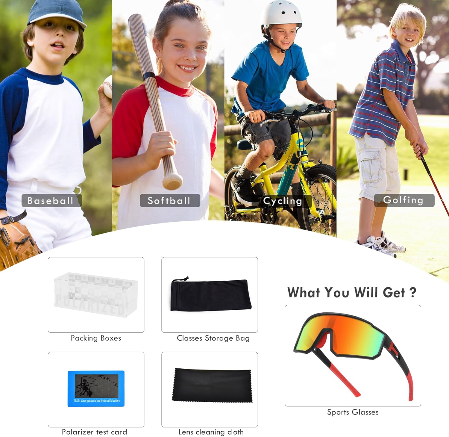 Skiennix Youth Baseball Sunglasses - Kids Polarized Sports Glasses with UV400 Protection | Perfect for Softball & Cycling