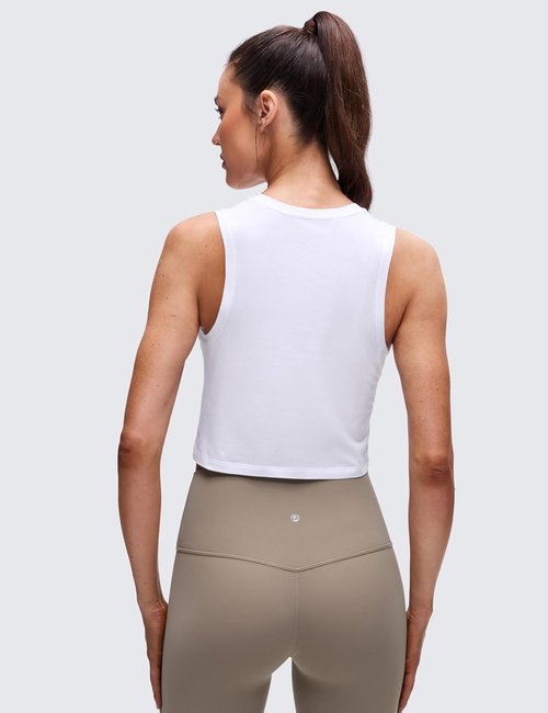 CRZ YOGA Pima Cotton Crop Tank Top for Women - Soft Comfort Sleeveless Workout Shirt