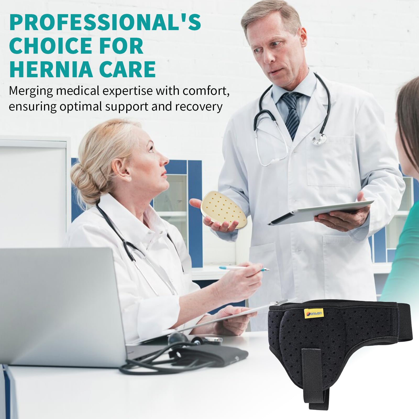 Tenbon Hernia Belts for Men and Women Left or Right Side Hernia Support Truss for Inguinal Groin Pain with Removable Compression Pads for Pref or Post-Surgical, Femoral, Comfortable Adjustable Waist Strap Guard