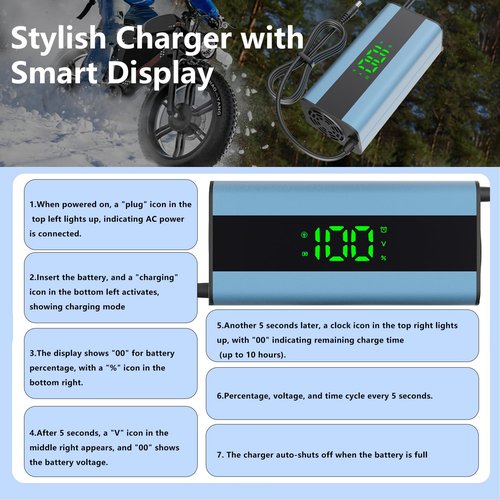 42V 2A Electric Scooter Charger 5 in 1 Plugs Universal,for 36V Electric Scooter Ebike Lithium Battery, Smart Display, Fast Charging, Overcharge Protection, Compatible with Multiple Models