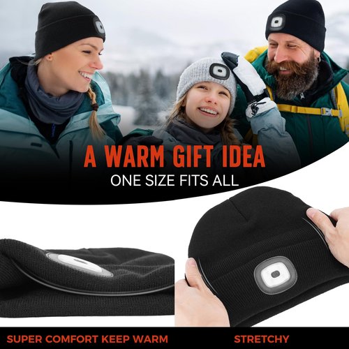 SYMNTEM Unisex Beanie Hat with Light, Rechargeable Headlamps Cap, Gifts for Men, Hiking, Camping headlamps, Cool Gadget Birthday Gifts for Men, Women, Dad, Father, Boyfriend, Black