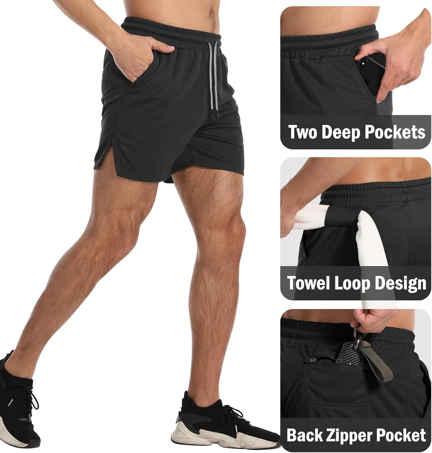 Aolesy Men's Gym Workout Shorts - Lightweight Athletic Shorts with Zip Pockets | 5"/7"/10" Sizes