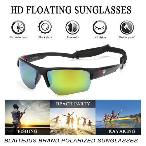 Floating Polarized Sunglasses for Men Women Fishing Boating Kayaking Sunfing Sports Glasses UV Protection (Black Frame Green Revo)