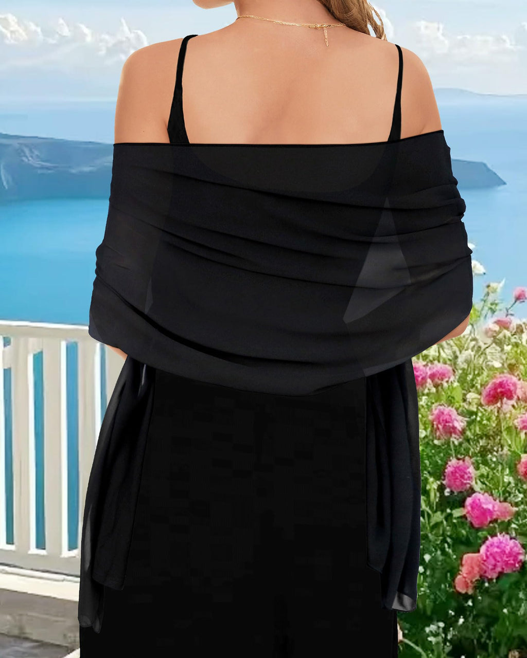 CHICGAL Women's Shawls and Wraps for Wedding Bridal Bridesmaid Evening Dress Scarf Long Scarves (Black)