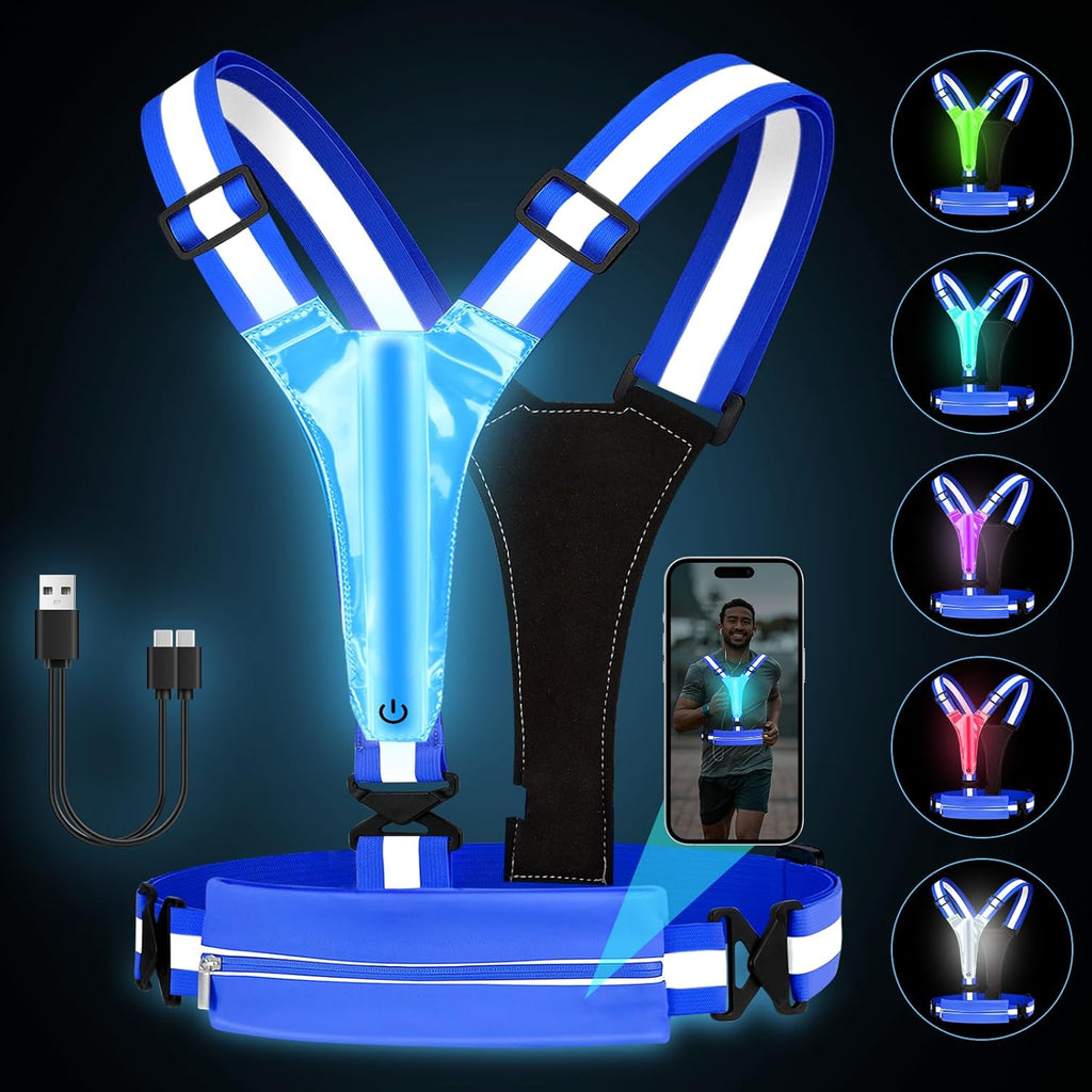 Skiennix LED Reflective Running Vest - Rechargeable High Visibility Safety Gear for Night Runners | Adjustable Fit