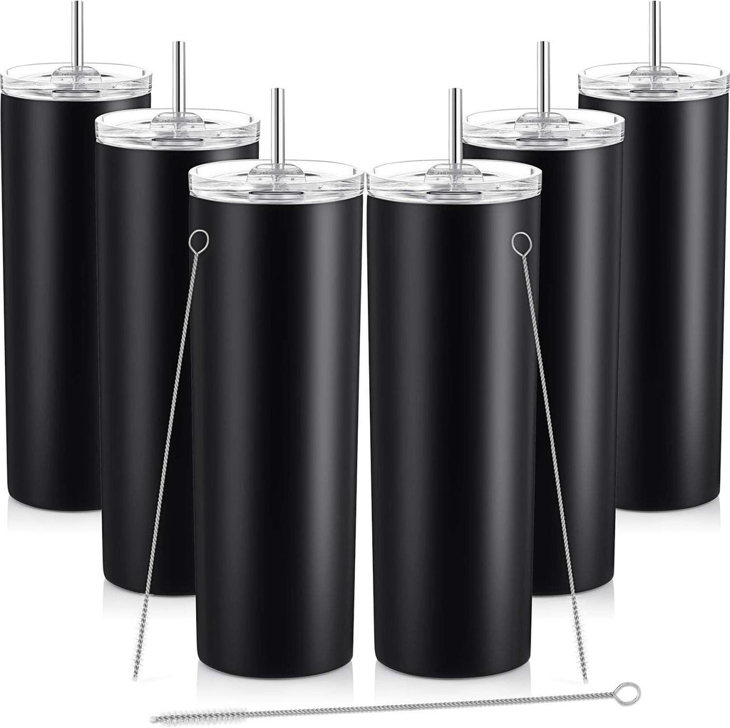 Skiennix 20 oz Stainless Steel Skinny Tumbler - Double-Insulated, Splash-Proof Lid & Straw | Black