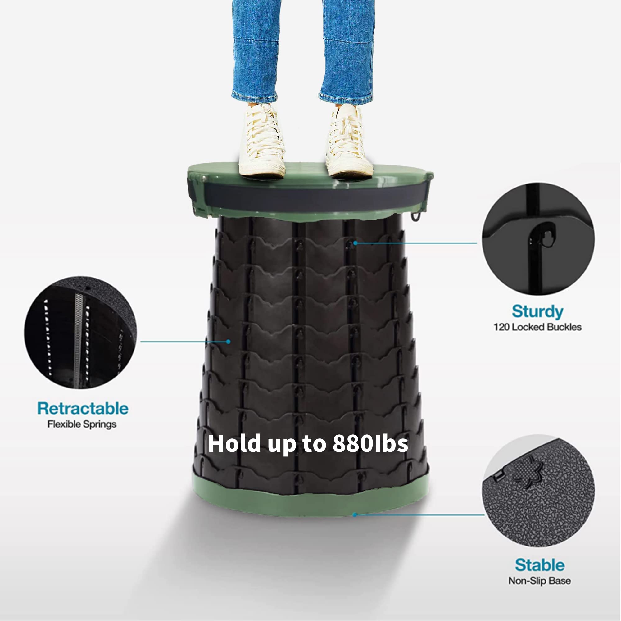 XXL Portable Toilet for Camping,19.7"H Adjustable Folding Toilet with Lid,Carry Bag,Capacity 880lbs,Retractable Portable Potty for Camping,Hiking,Travel,Car,Boat,Tent