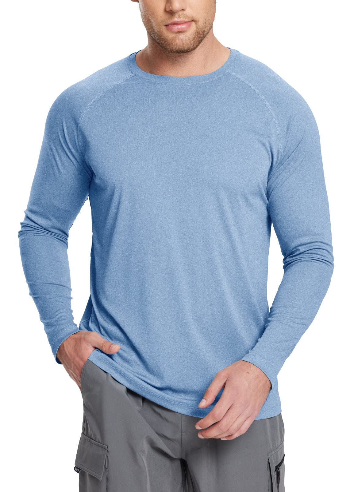 baleaf Men's Long Sleeve Running Shirts Workout Tops Quick Dry SPF Rash Guard Lightweight Hiking Sun Protection t Shirt Blue M