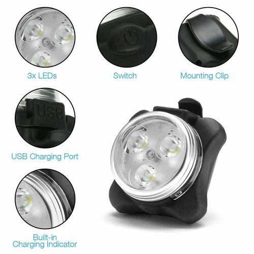 USB Rechargeable Bicycle LED Headlight and LED Tail Light Sets (2 Light Set)